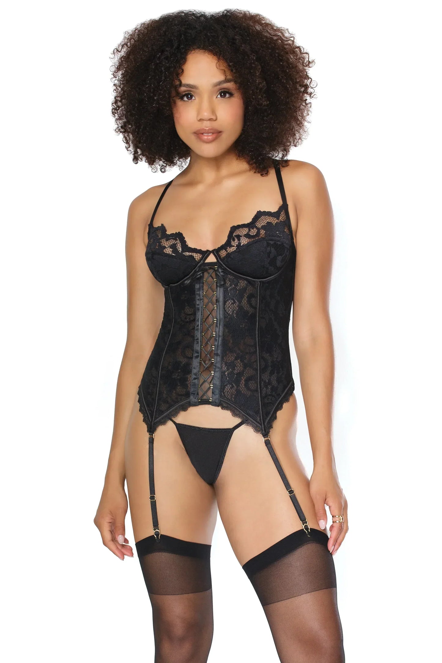 Coquette 22121 Lace Bustier With Garters