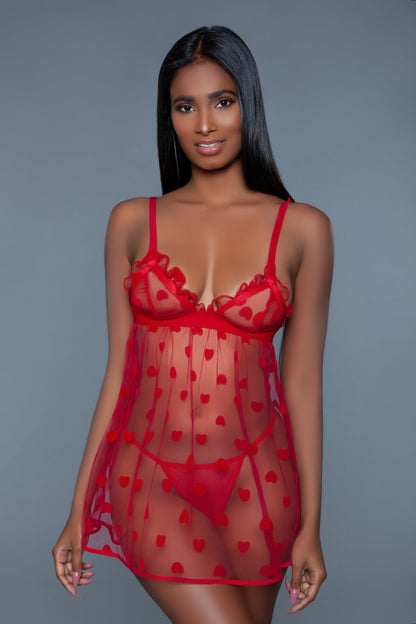 Valentina Red Babydoll Matching Set