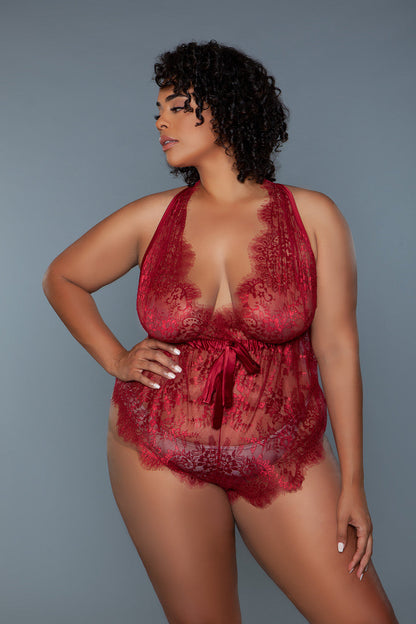 Nancy Lace Plunging Neckline Teddy