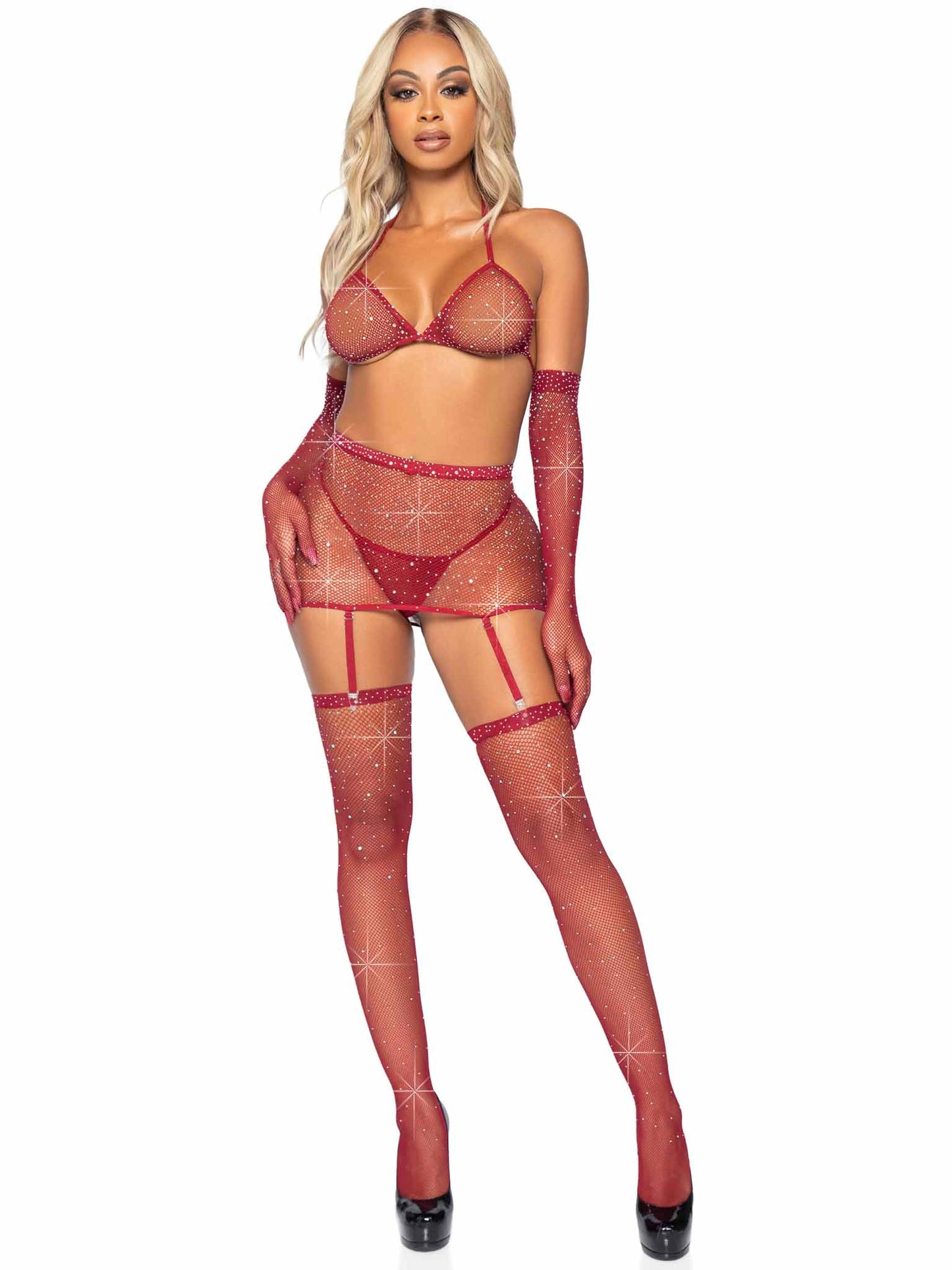 Leg Avenue  Rhinestone Fishnet Garter Bikini Set  81617