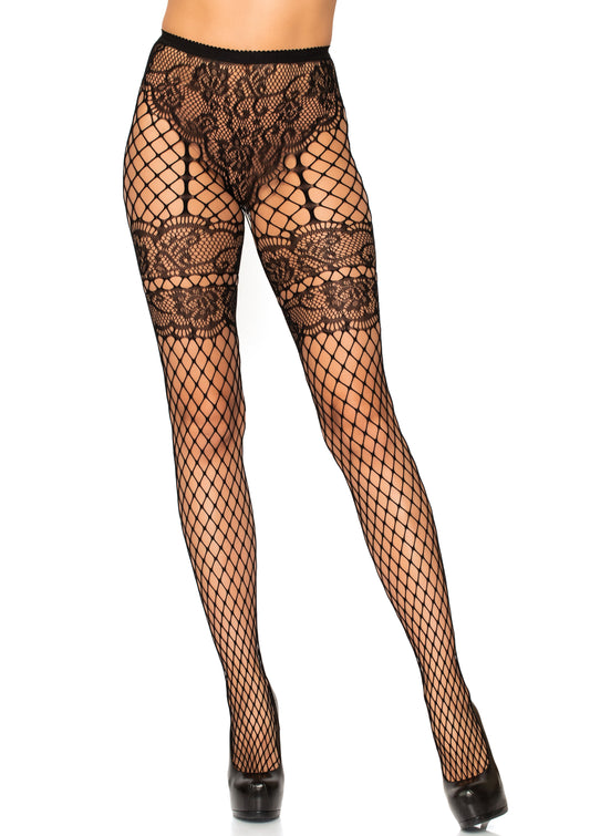 Leg Avenue  Lace French Cut Faux Garter Industrial Net Tights  9281