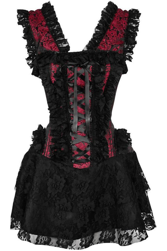 Daisy TD-026 Steel Boned Red/Black Lace Victorian Corset Dress