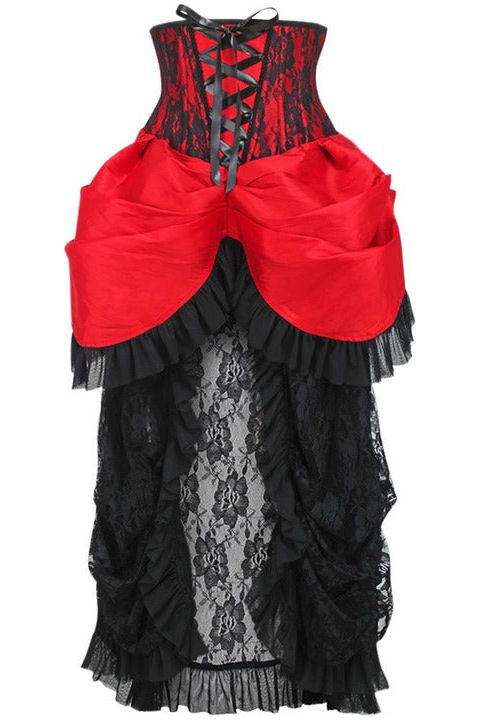 Daisy TD-069 Steel Boned Red/Black Lace Victorian Bustle Underbust Corset Dress