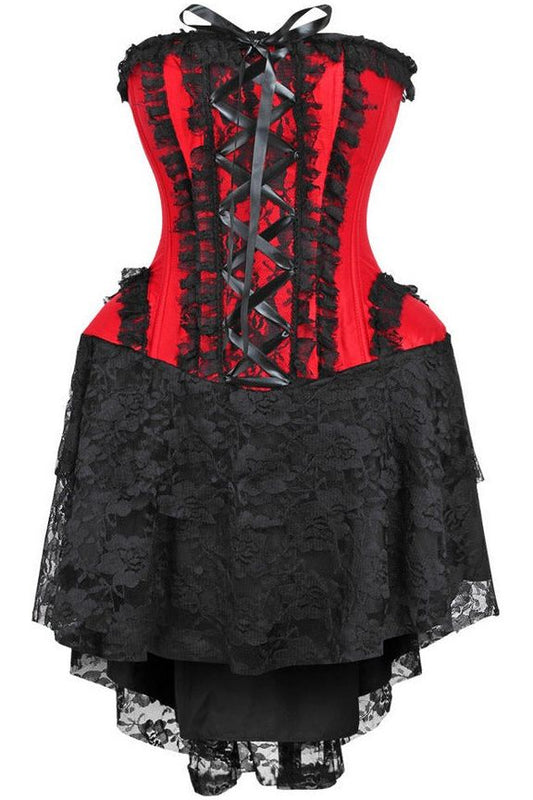 Daisy TD-075 Steel Boned Strapless Red/Black Lace Victorian Corset Dress