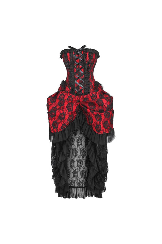 Daisy TD-142 Steel Boned Red w/Black Lace Bustle Corset Dress