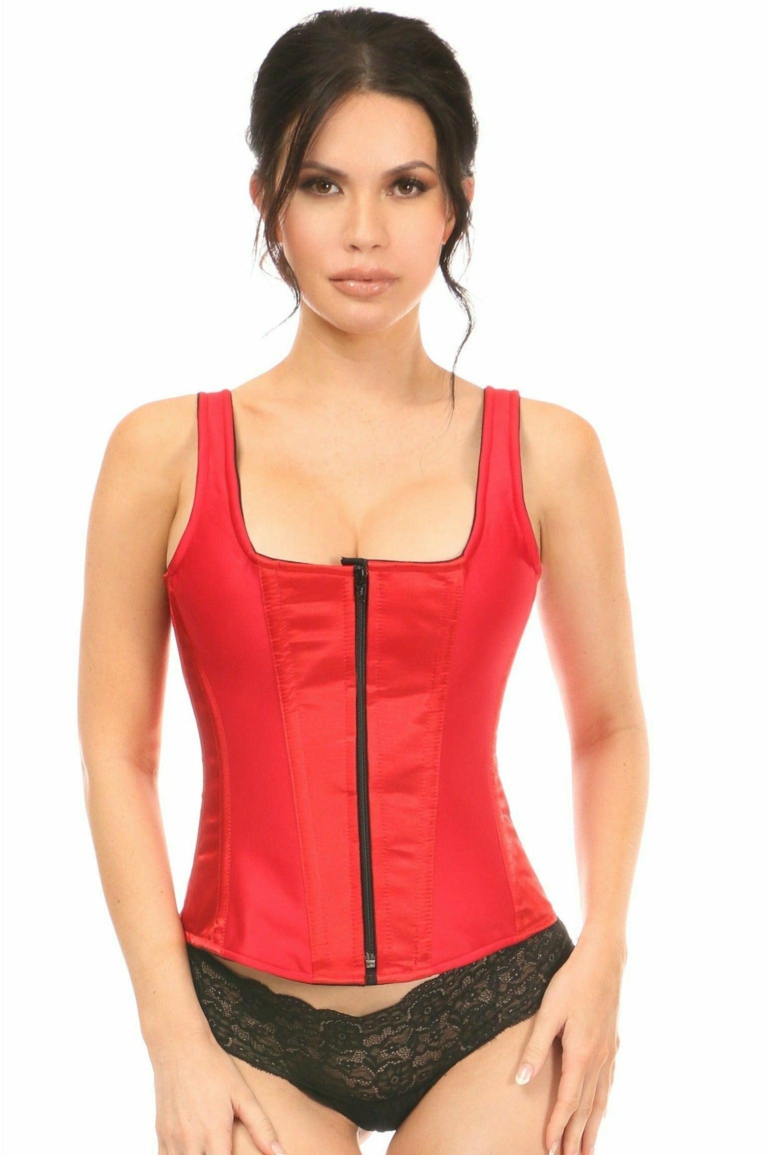 Daisy Red Satin Steel Boned Corset w/Straps TD-1724