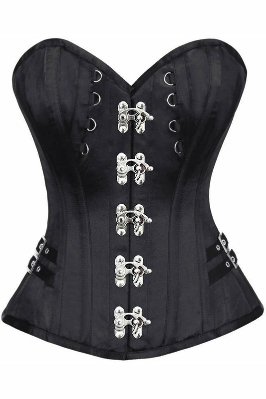 Daisy Black Satin Steel Boned Overbust Corset w/Buckles TD-1824