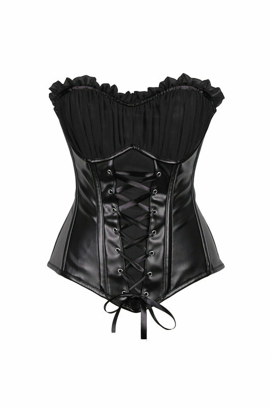 Daisy Black Faux Leather Lace-Up Steel Boned Corset TD-1835