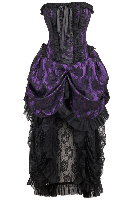 Daisy TD-215 Steel Boned Purple w/Black Lace Bustle Corset Dress