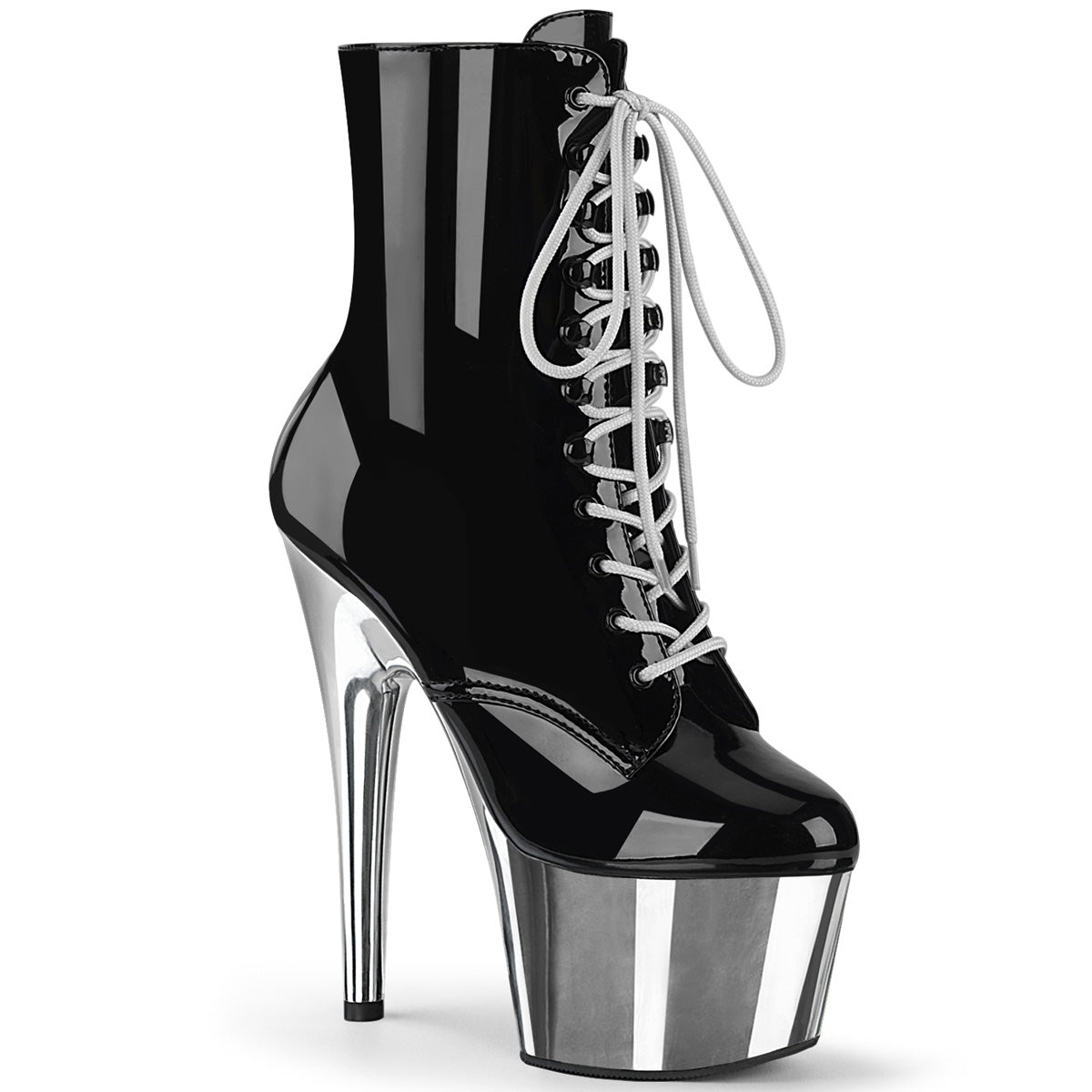 Pleaser Adore-1020Chrome Lace Up Ankle Boot