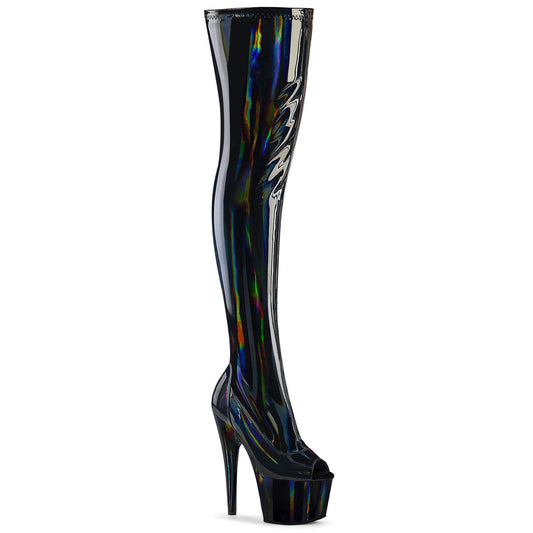 Pleaser Adore-3011HWR Peep Toe Stretch Thigh High Boot