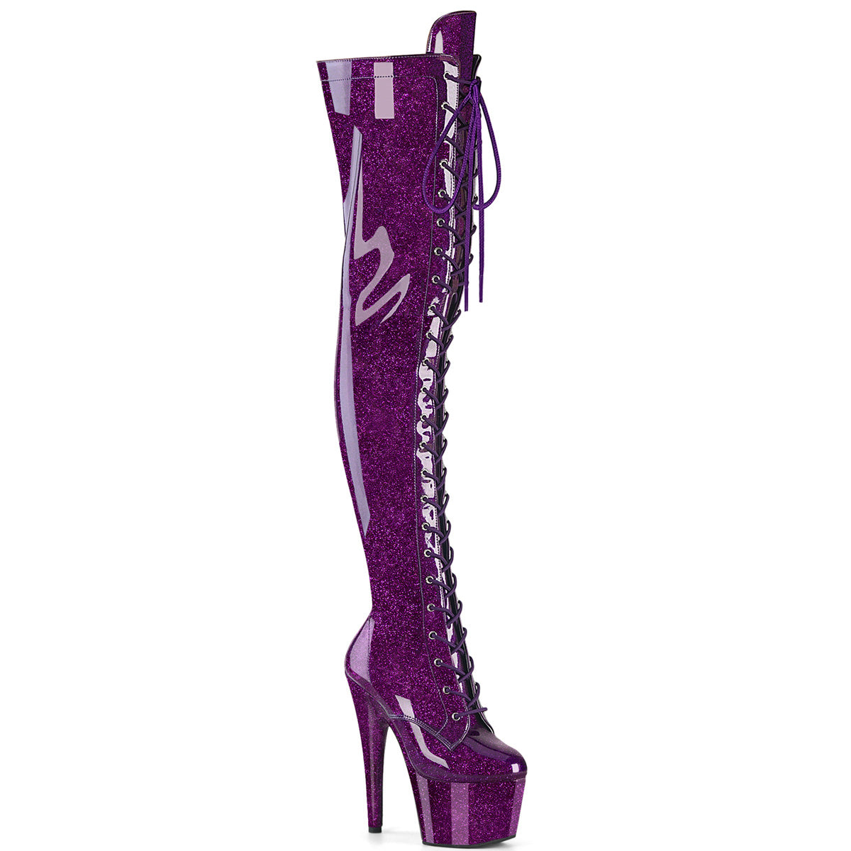 Pleaser Adore-3020GP Platform Lace-Up Front Thigh High Boot