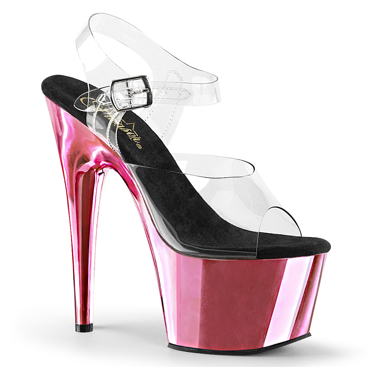 Pleaser Adore-708 Ankle Strap Sandal W/Chrome Plated Bottom