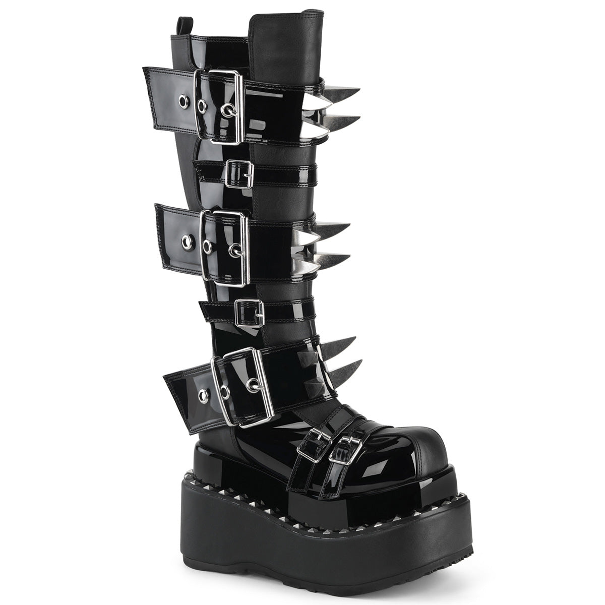 Demonia Bear-215 Spiked Buckle Strap Knee High Boot