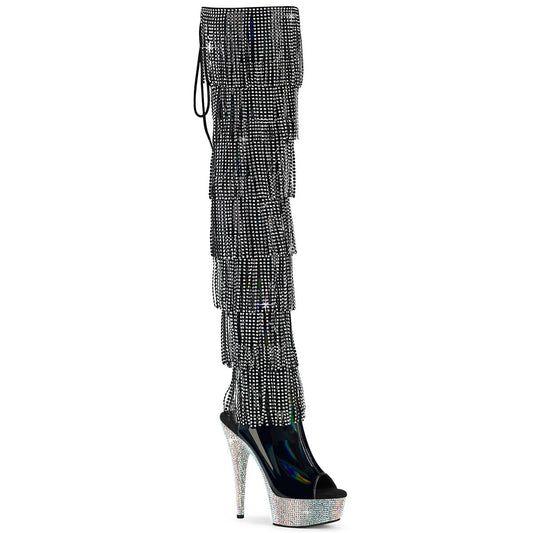 Pleaser Bejeweled-3017HG-RSF-6 Thigh High Boot W/RS Fringe