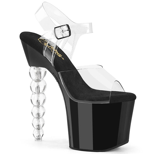 Pleaser Bliss-708 Stacked Beaded Heel Ankle Strap Sandal