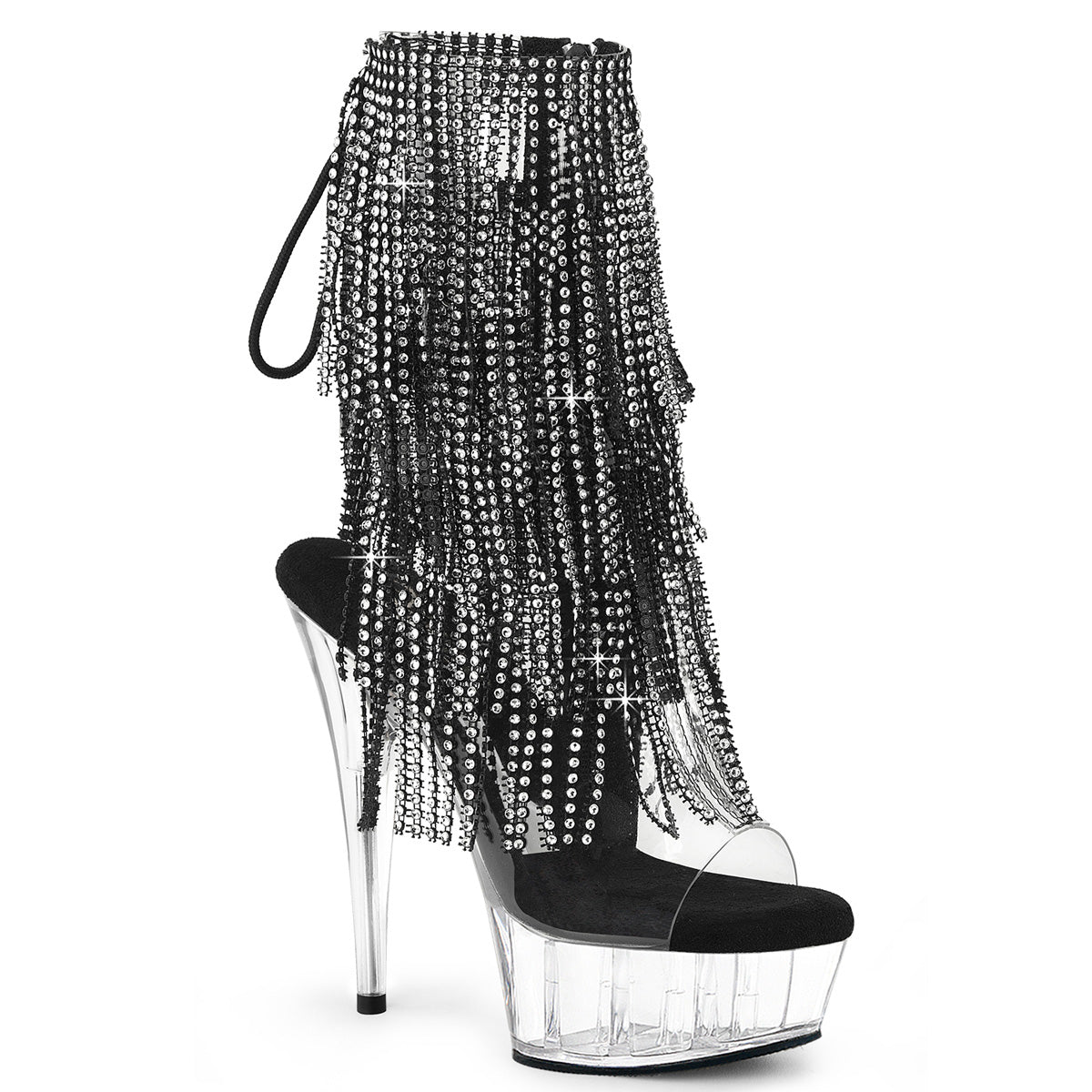 Pleaser Delight-1017RSF Rhinestone Fringe Ankle Boot