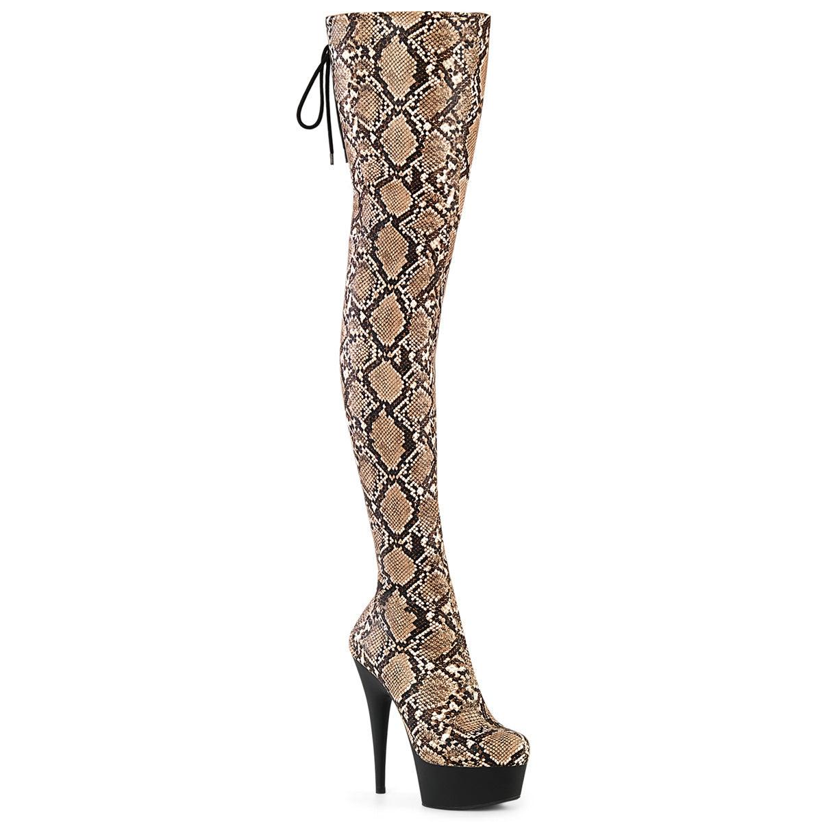 Pleaser Delight-3008SP-BT Snake Print Thigh High Boot