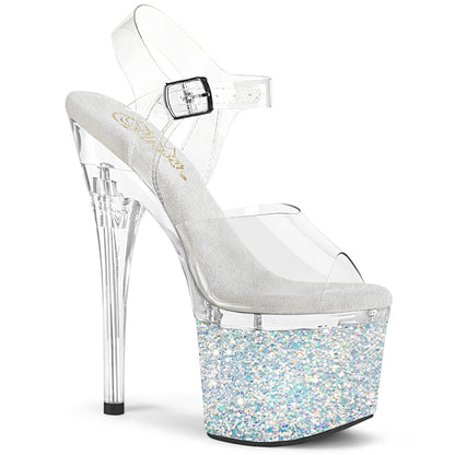 Pleaser Esteem-708LG Platform Glitter Ankle Strap Sandal