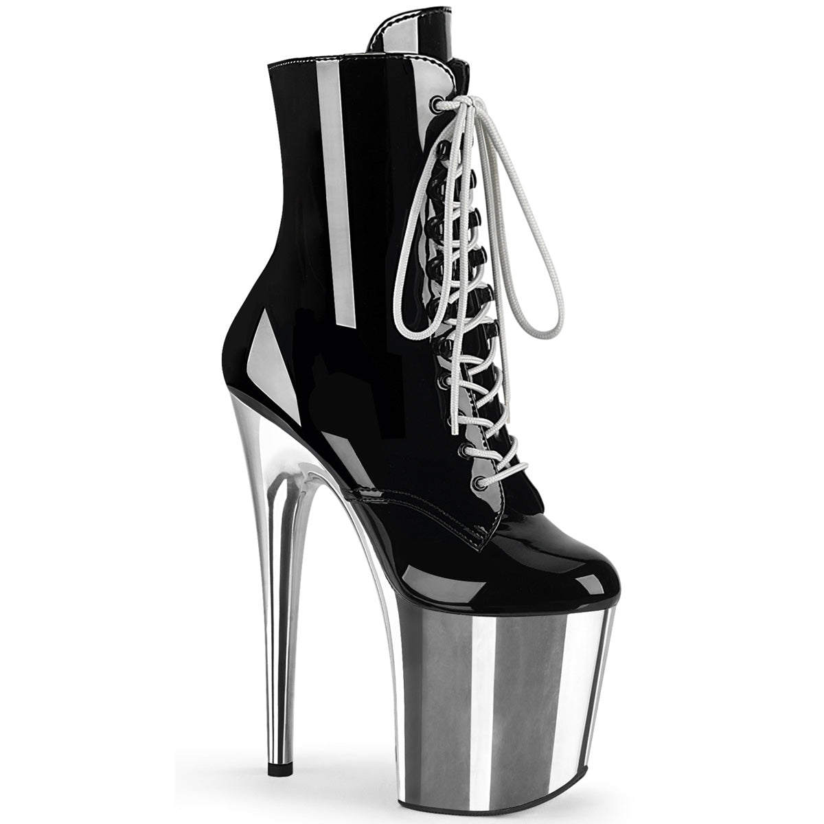 Pleaser Flamingo-1020Chrome Lace Up Ankle Boot