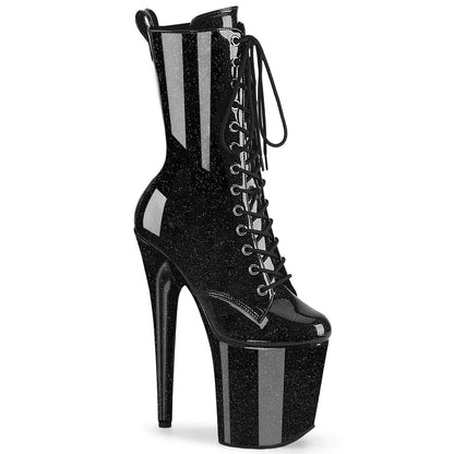 Pleaser Flamingo-1040GP Lace-Up Front Glitter Ankle Boot