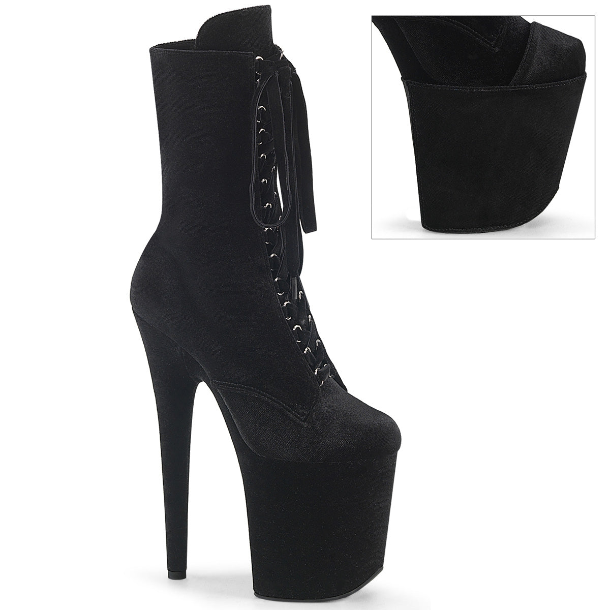 Pleaser Flamingo-1045VEL Lace-Up Front Velvet Ankle Boot