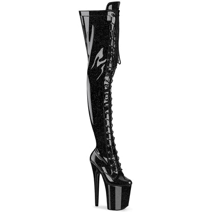 Pleaser Flamingo-3020GP Glittery Lace-Up Front Thigh High Boot