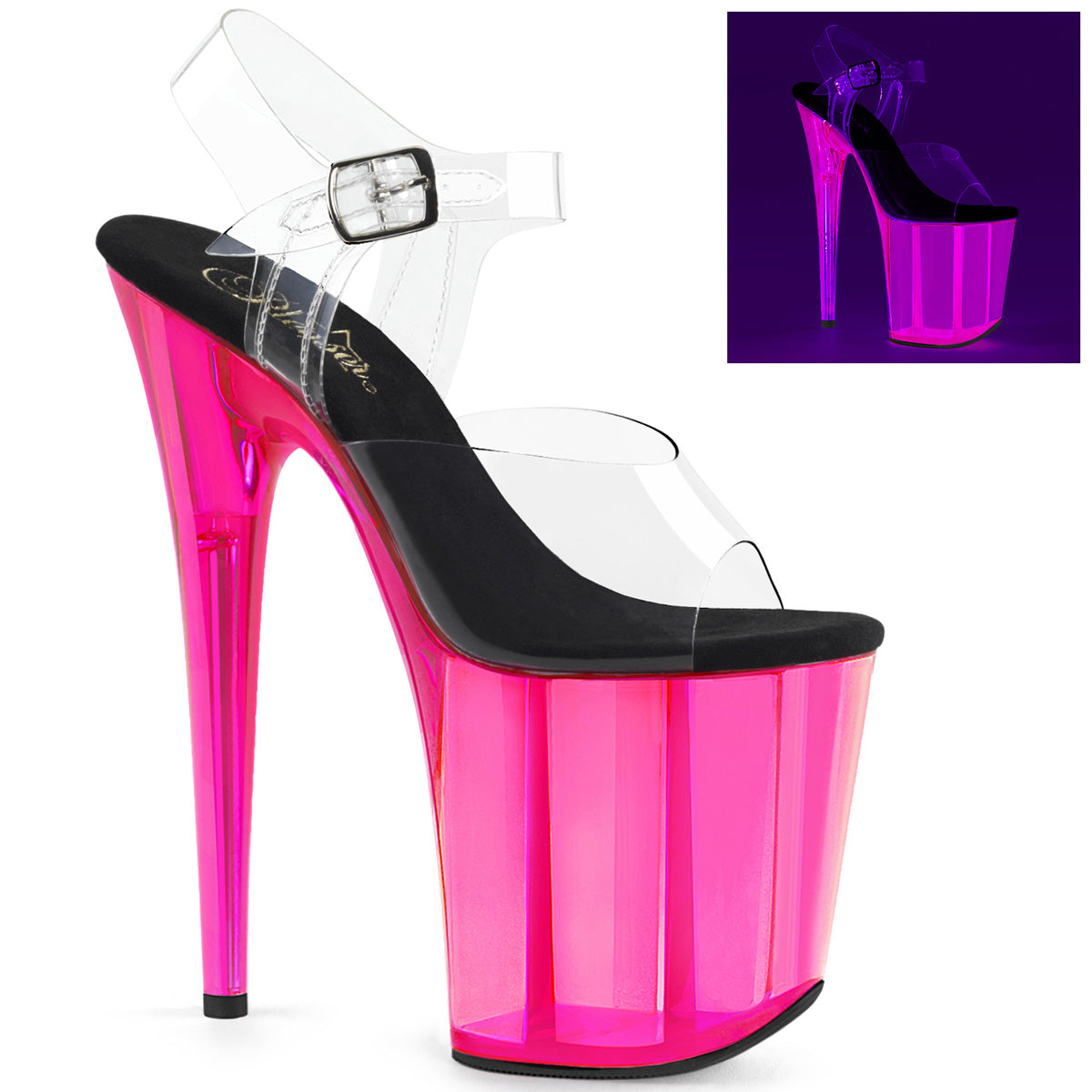 Pleaser Exotic Stripper Shoes Flamingo-808UVT Tinted Ankle Strap Sandal