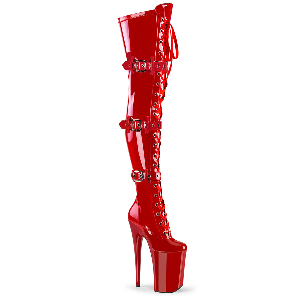 Pleaser Stripper Boot Infinity-3028 Stretch Lace Up Thigh High Boot