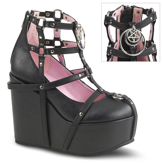 Demonia Poison-25-1 Wedge Platform Cage Bootie