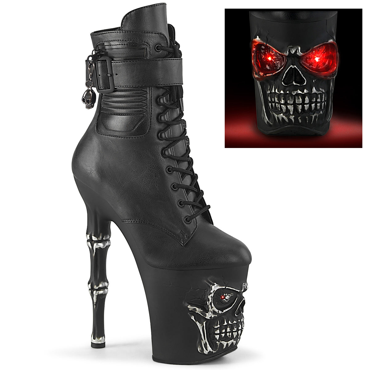 Pleaser Rapture-1020STR-LT Scull Sculpted Platform Ankle Boot