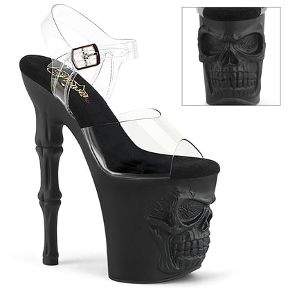 Pleaser Rapture-808 Clear Skull Platform Ankle Strap Sandal