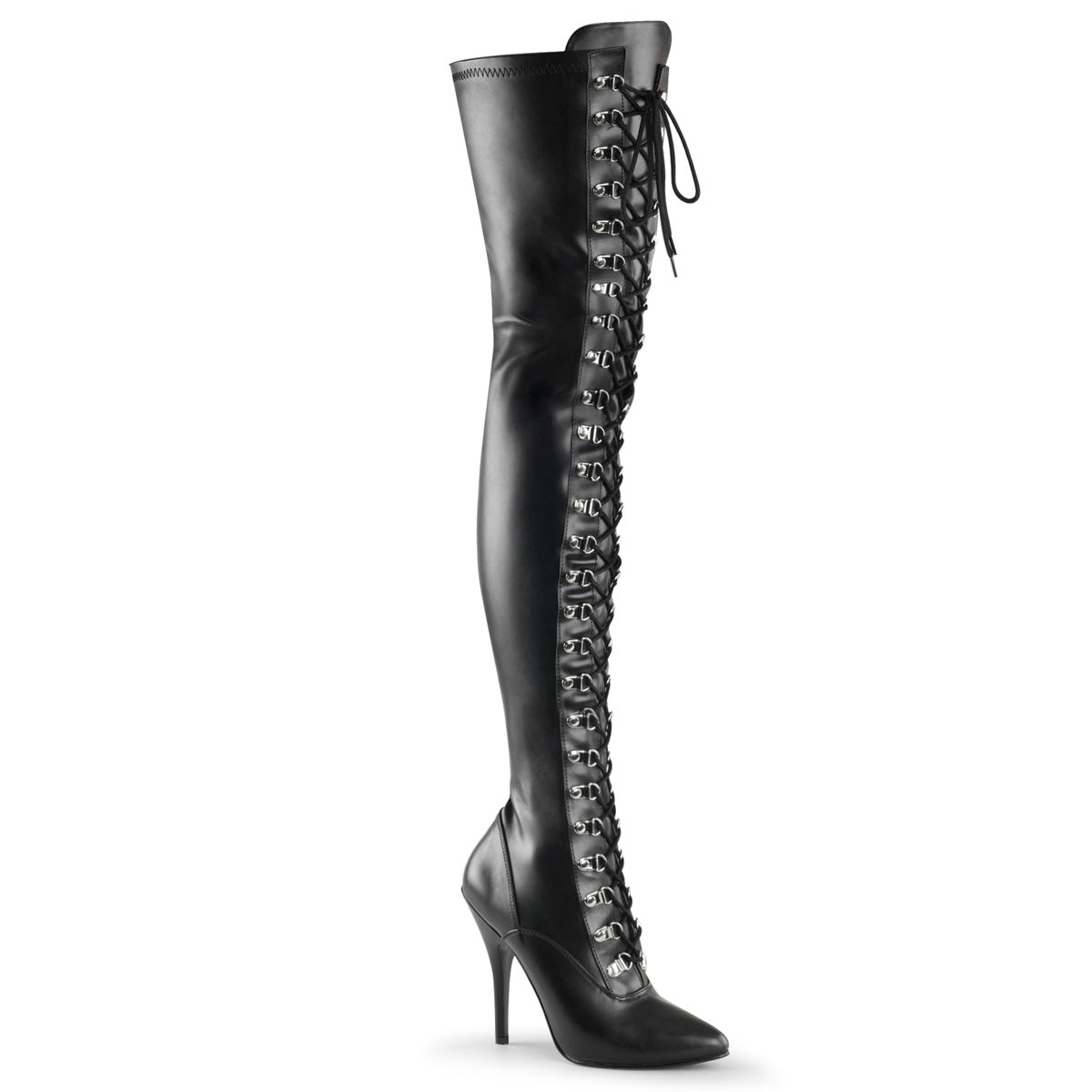 Pleaser Seduce-3024 D-Ring Lace Up Stretch Thigh High Boot