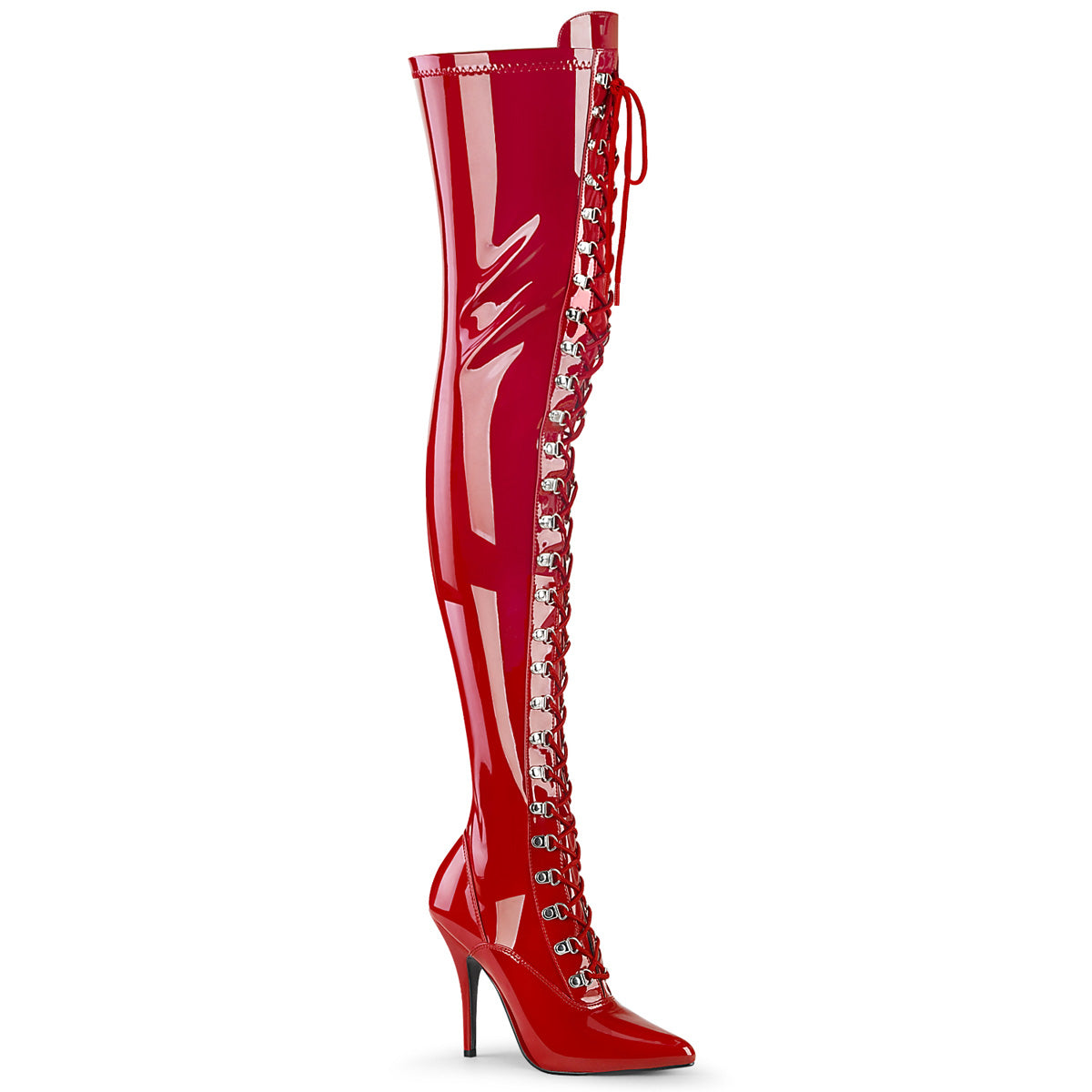 Pleaser Seduce-3024 D-Ring Lace Up Stretch Thigh High Boot