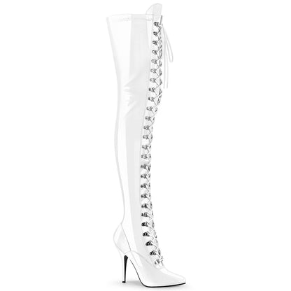 Pleaser Seduce-3024 D-Ring Lace Up Stretch Thigh High Boot