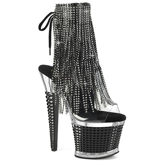 Pleaser Spectator-1017RSF Rhinestone Fringe Ankle Boot