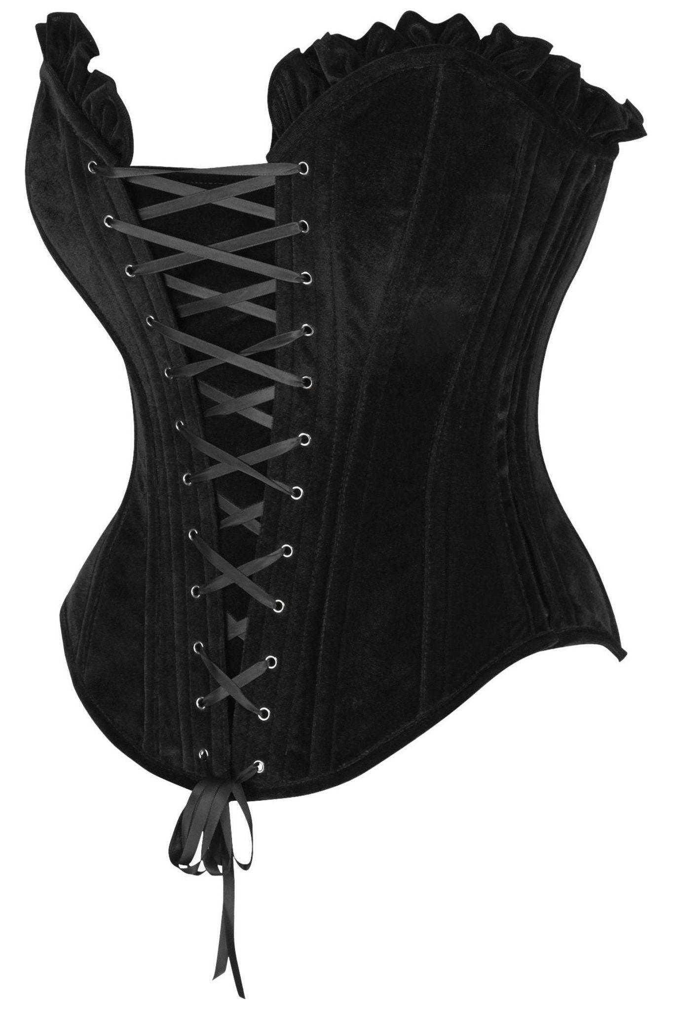 Top Drawer Black Velvet Lace - Up Steel Boned Overbust Corset - Daisy Corsets