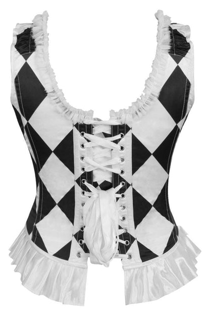 Top Drawer Black/White Diamond Steel Boned Corset w/Straps - Daisy Corsets