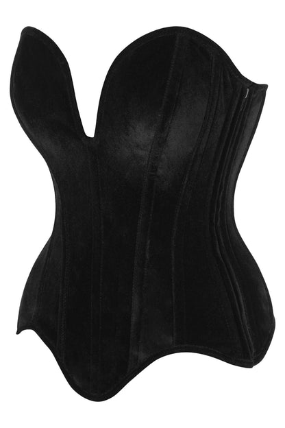 Top Drawer Steel Boned Black Velvet Plunge Neckline Overbust Corset - Daisy Corsets