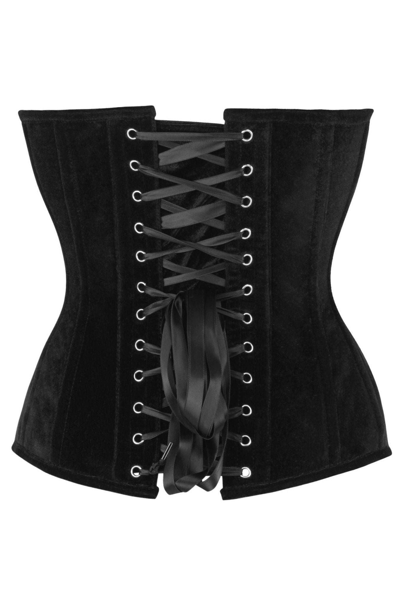 Top Drawer Steel Boned Black Velvet Plunge Neckline Overbust Corset - Daisy Corsets