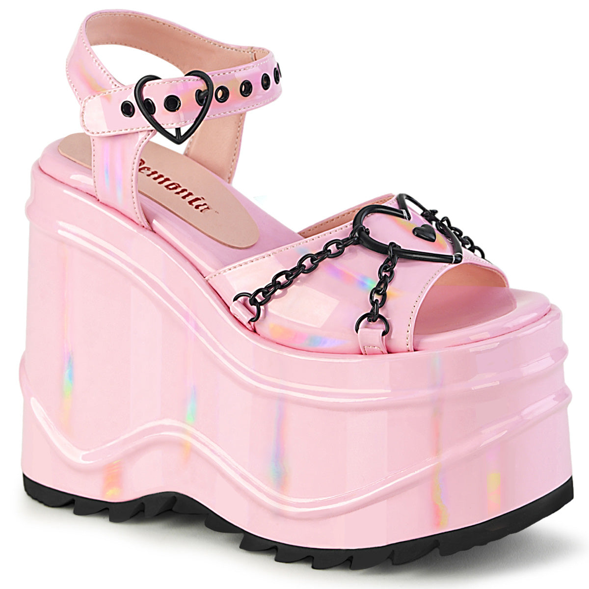 Demonia Wave-09 Wedge Platform W/Heart Buckle