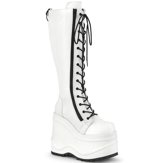 Demonia Wave-200 Wedge Platform Lace-Up Knee High Boot