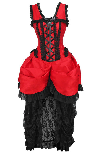 Daisy TD-050 Steel Boned Red/Black Lace Victorian Bustle Corset Dress