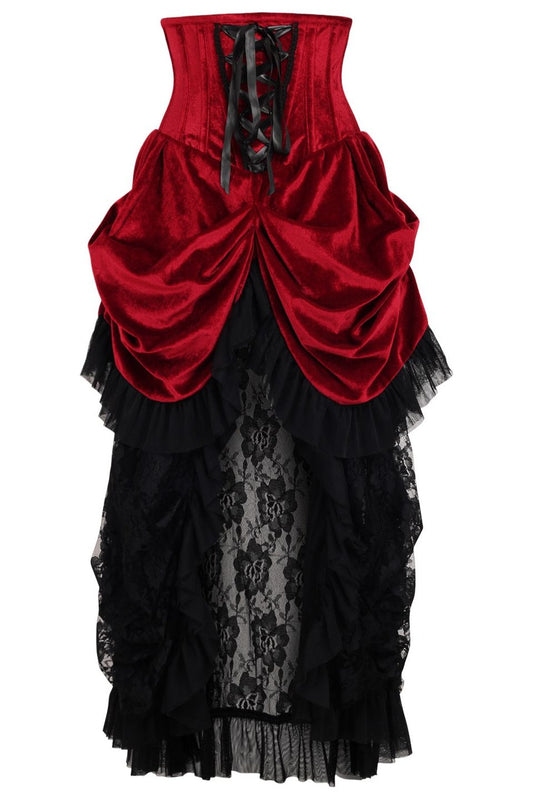 Daisy TD-189 Steel Boned Dark Red Velvet Victorian Bustle Underbust Corset Dress